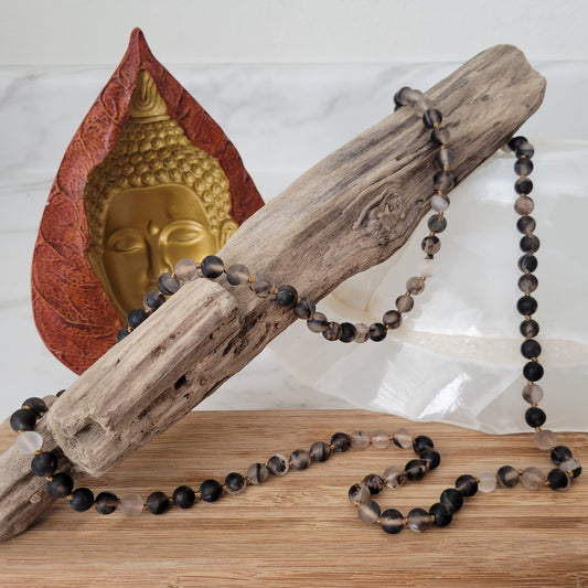 BLACK WATERMELON QUARTZ MAT NECKLACE 30"