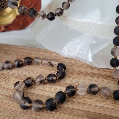 BLACK WATERMELON QUARTZ MAT NECKLACE 30"