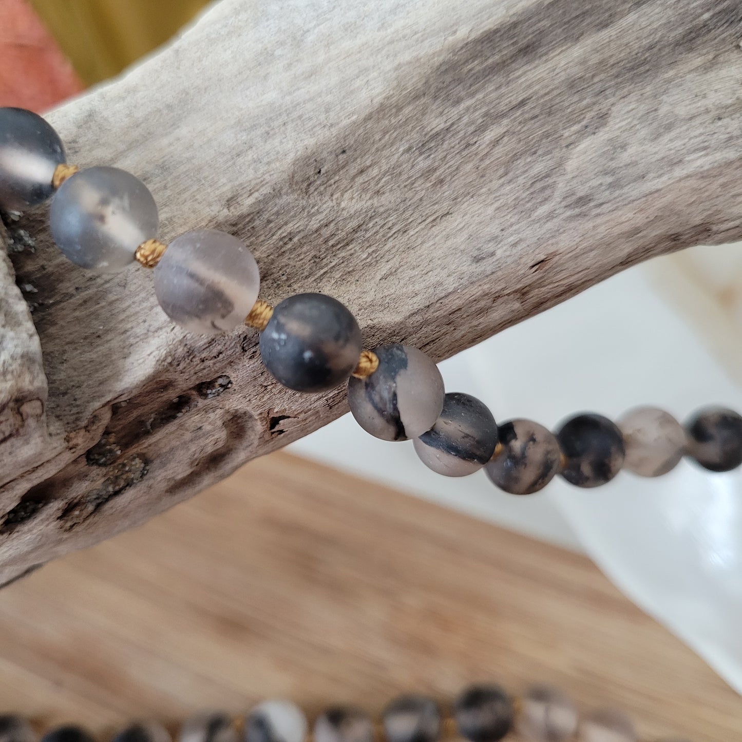 BLACK WATERMELON QUARTZ MAT NECKLACE 30"