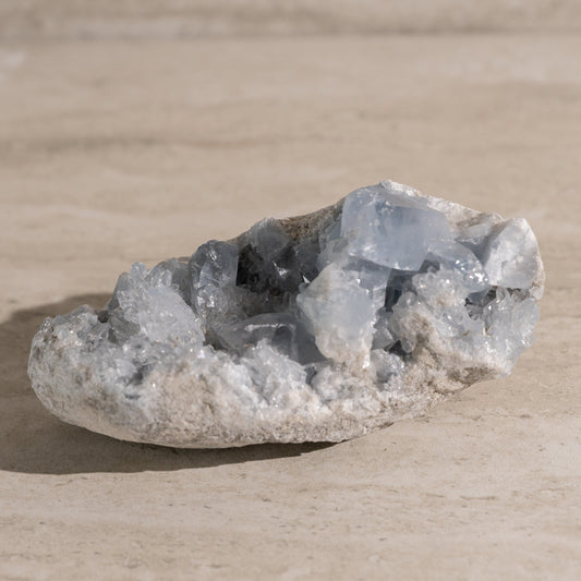 Crystal formation on a beige surface